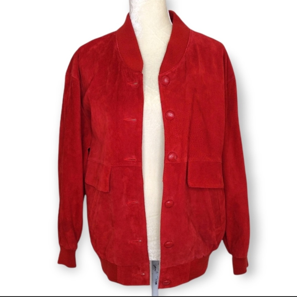 Vintage Pelle Red Genuine Suede Leather 80's/90's Bomber Jacket S